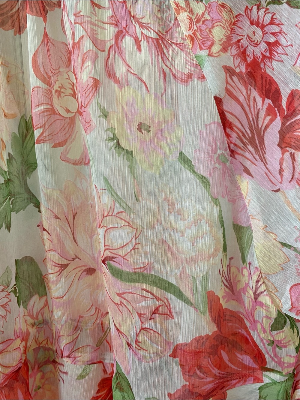 Zara Pink and Green Floral Printed Flowy Blouse with Romantic Ruffle Details XL - Picture 6 of 11